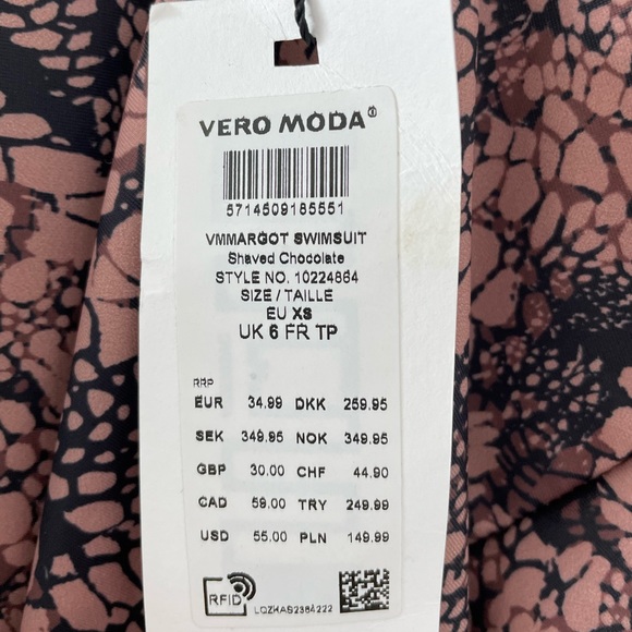 NEW Vero Moda One-Piece Swimsuit with Low Back in Taupe Snake Print - Picture 4 of 8